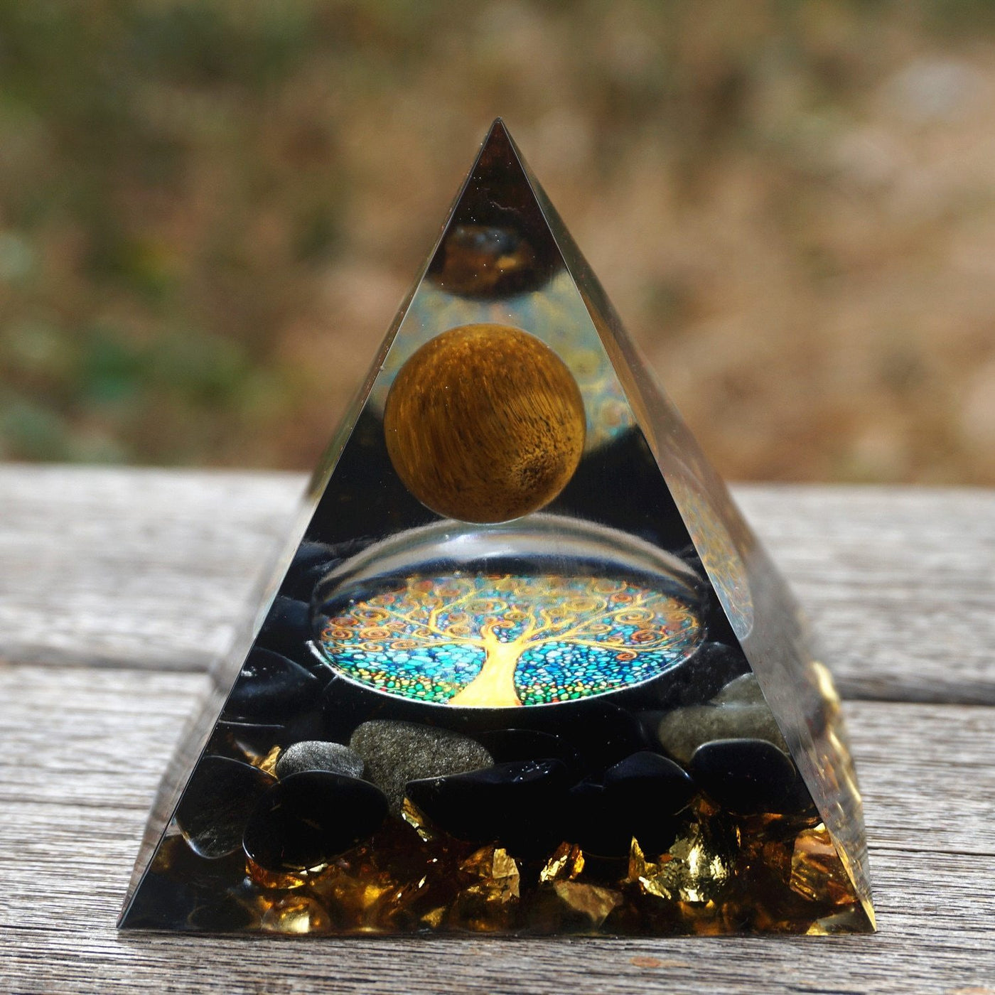 Orgonite Tiger Eye Obsidian Pyramid